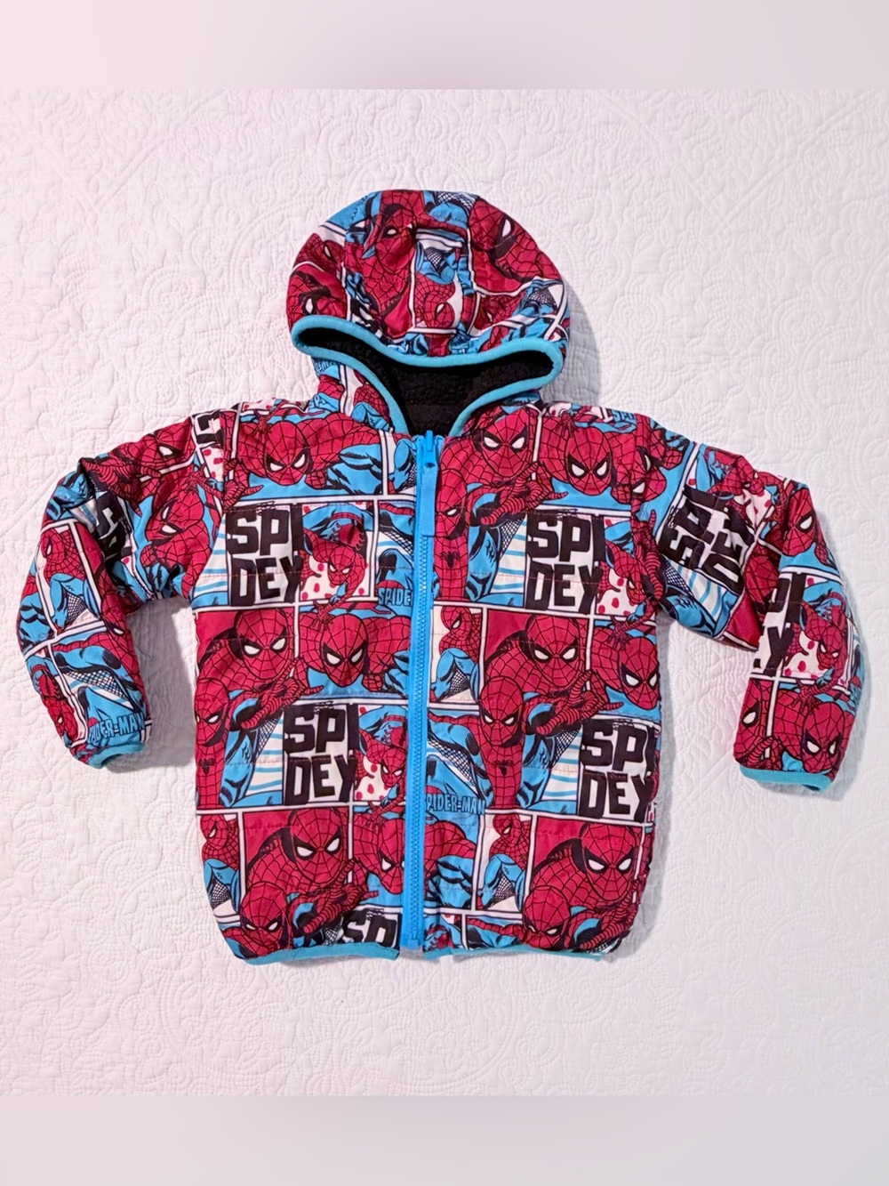 Marvel Spider-Man Red & Blue Puffer Jacket with Hood